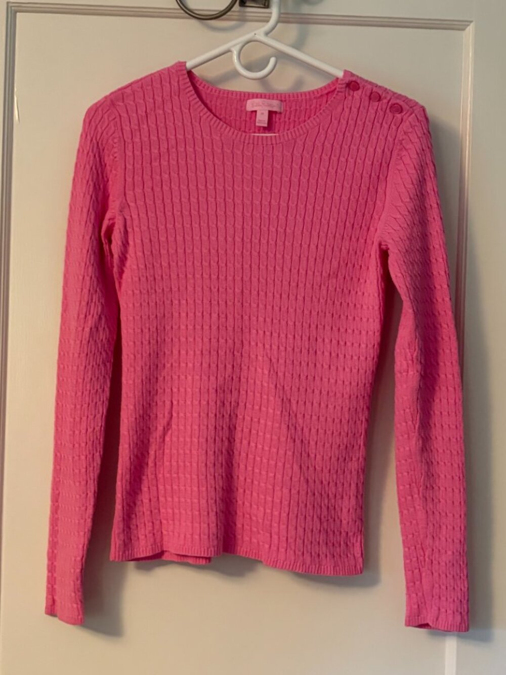 Lilly Pulitzer pink cable knit long sleeve sweater size medium preppy classic